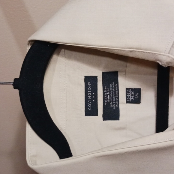 🏷5/25 16-16.5 Wrinkle Free Light Beige Long Sleeve Button Down Dress Box 17 - Picture 3 of 6